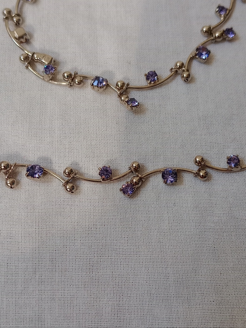 Vintage Monet Gold Tone Lavender Crystal Vine Necklace & Bracelet Set - Picture 9 of 13